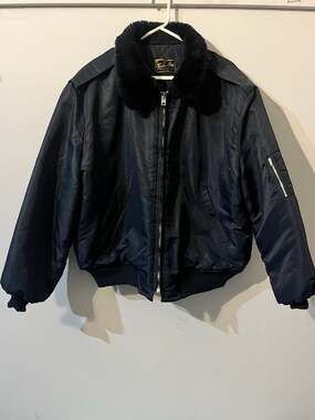 003-0064 Vintage 1980s Timber King Bomber Flight Jacket with Faux Fur Collar